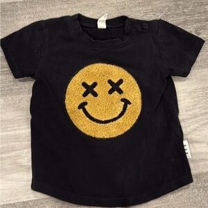Huxbaby Black and Gold Smiley Face Tee